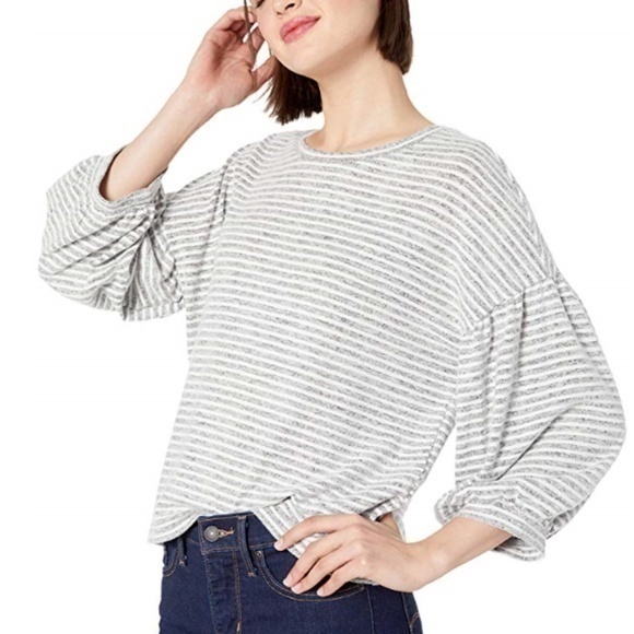 Lucky Brand Women's Stripe Hacci Puff Sleeve Top.M - Picture 2 of 8